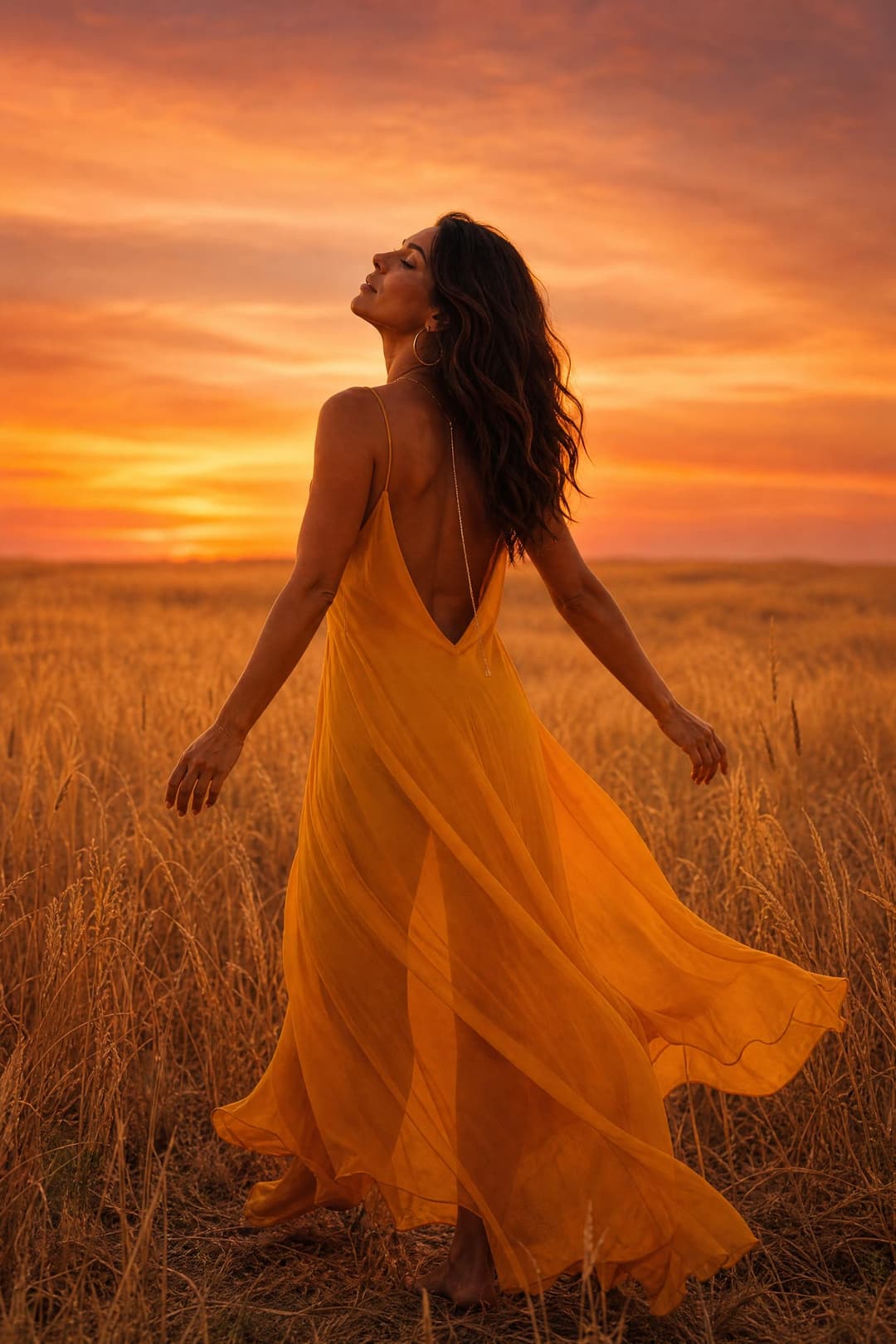 A cinematic saffron fashion portrait