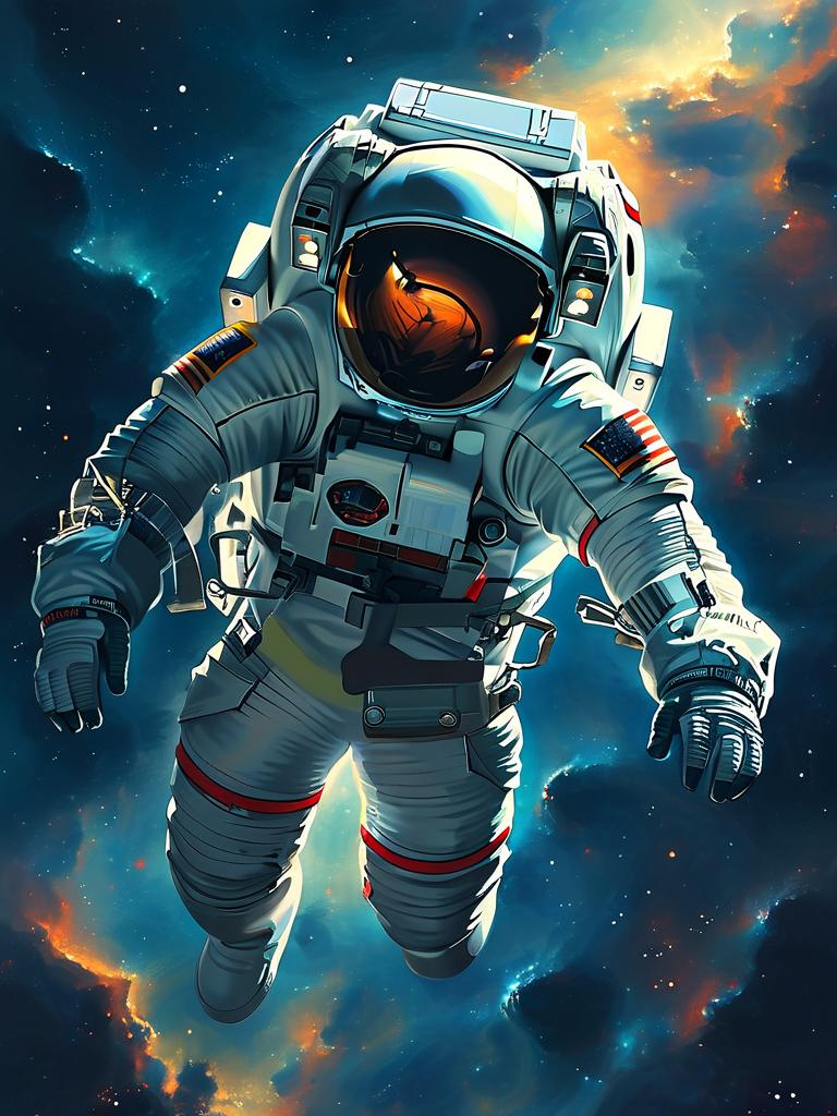 Astronaut floating in a luminous nebula