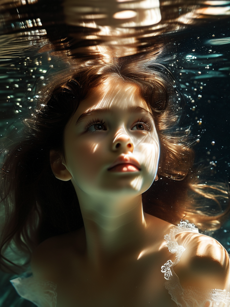 Dreamlike underwater portrait in patterned light