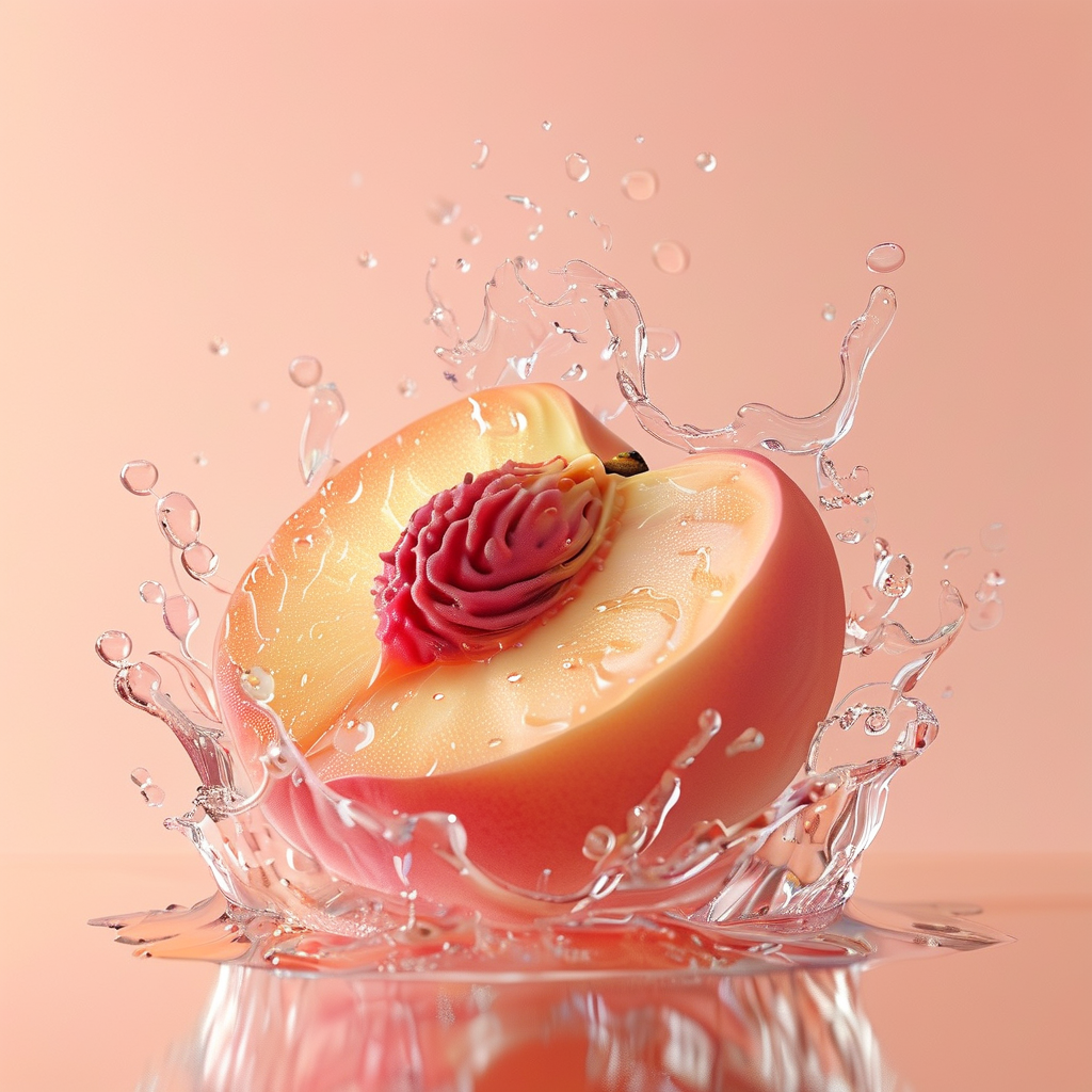 A peach suspended in a clear splash of water